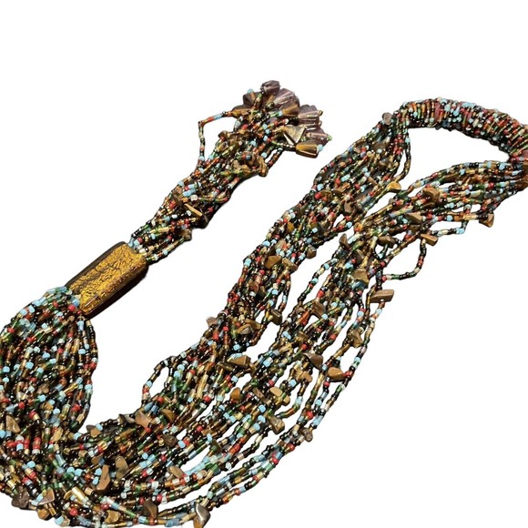 Long Beaded Multi Strand 44" Long 10 strands with Beaded Tassel Needs Work. - Picture 1 of 6